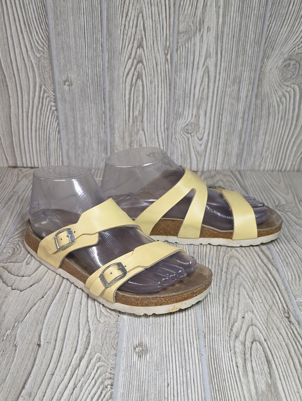 Birkenstock Birkis Yellow Two Strap Slide Sandals Womens Size 5